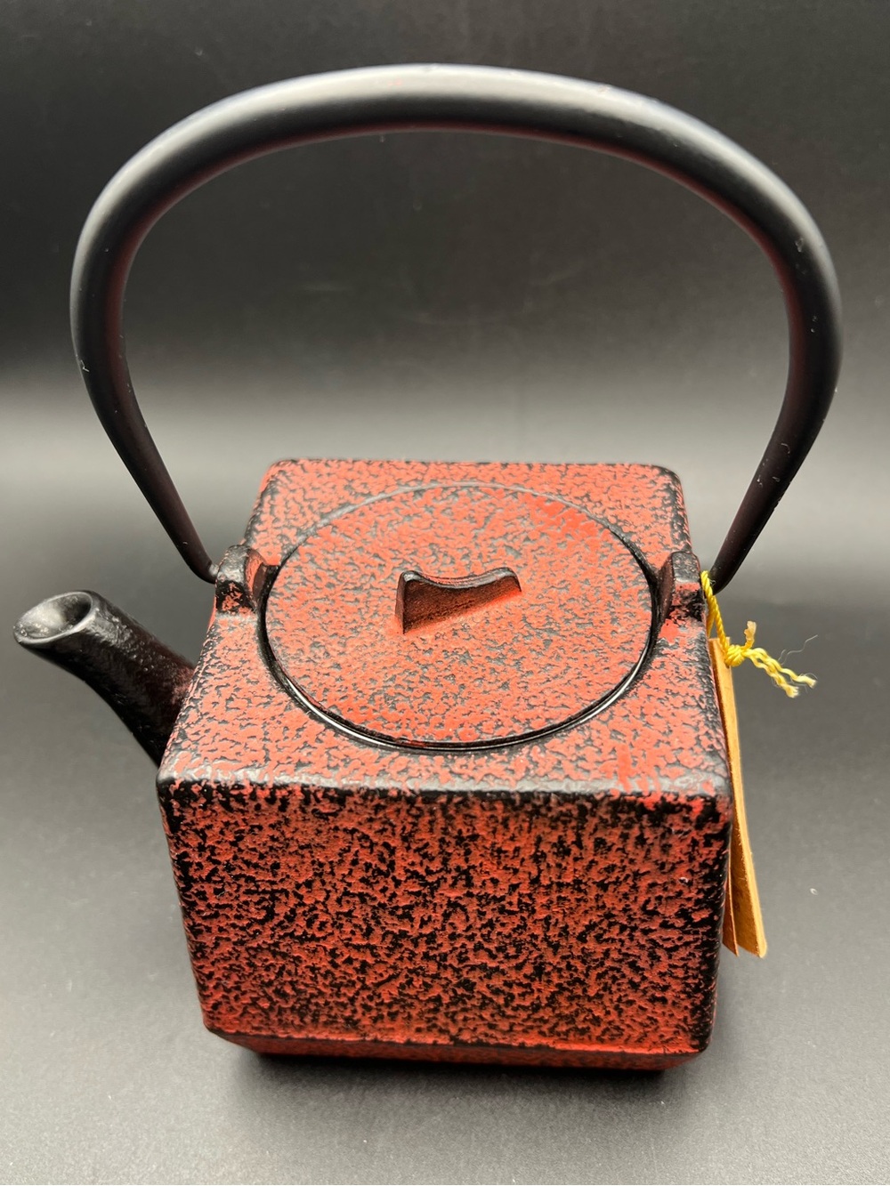 🇯🇵 Rare Unity Tetsubin Cast Iron Square Teapot Red Black Textured Enamel Infuser